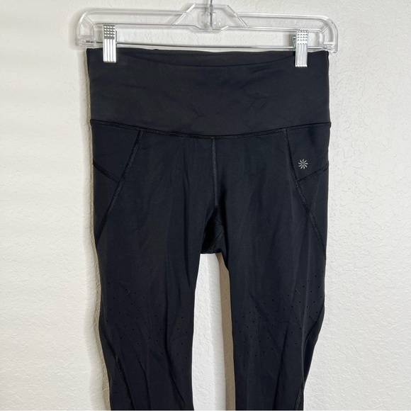 Athleta Leggings Women Small Black Athletic Lasercut Tight Reflective Vented B30 - Picture 2 of 8